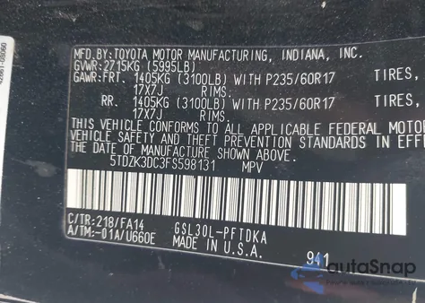 2015 Toyota Sienna L 7 Passenger из США, поврежденный, VIN 5TDZK3DC3FS598131